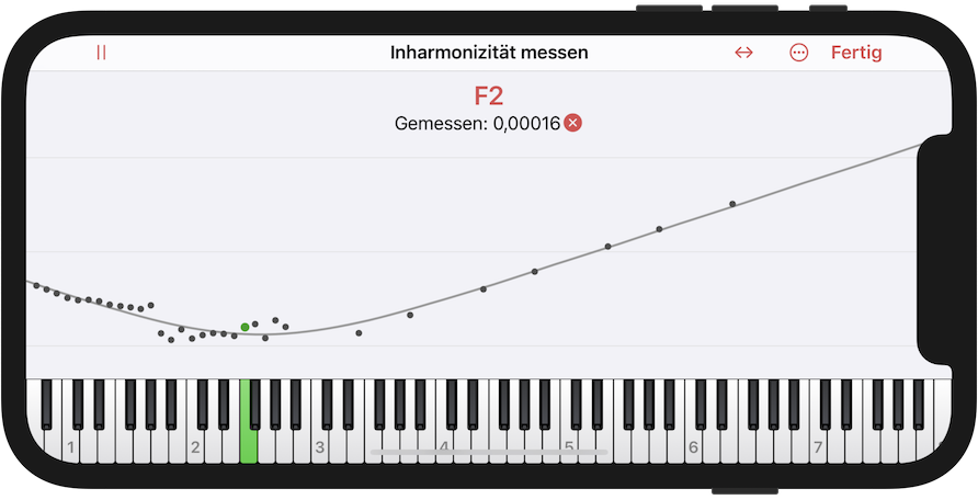 Inharmonizitätsverlauf mit feinen Messungen nur im Bassbereich