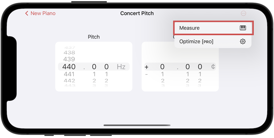 Measure the concert pitch frequency