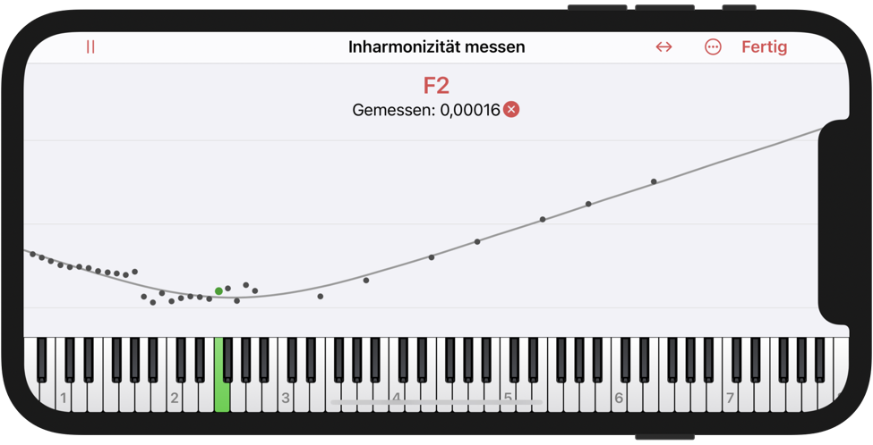 Inharmonizitätsverlauf mit feinen Messungen nur im Bassbereich