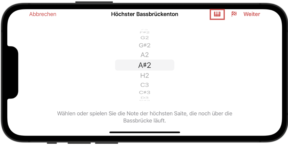 Einstellung des höchsten Bassbrückentons für das Hochziehen