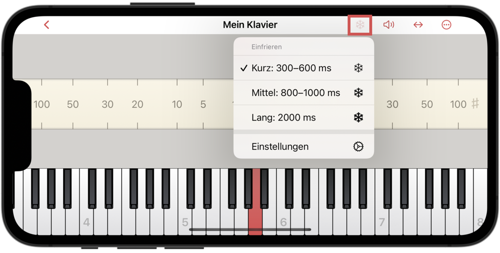 Auswahl der Einfrierdauer über die Symbolleiste