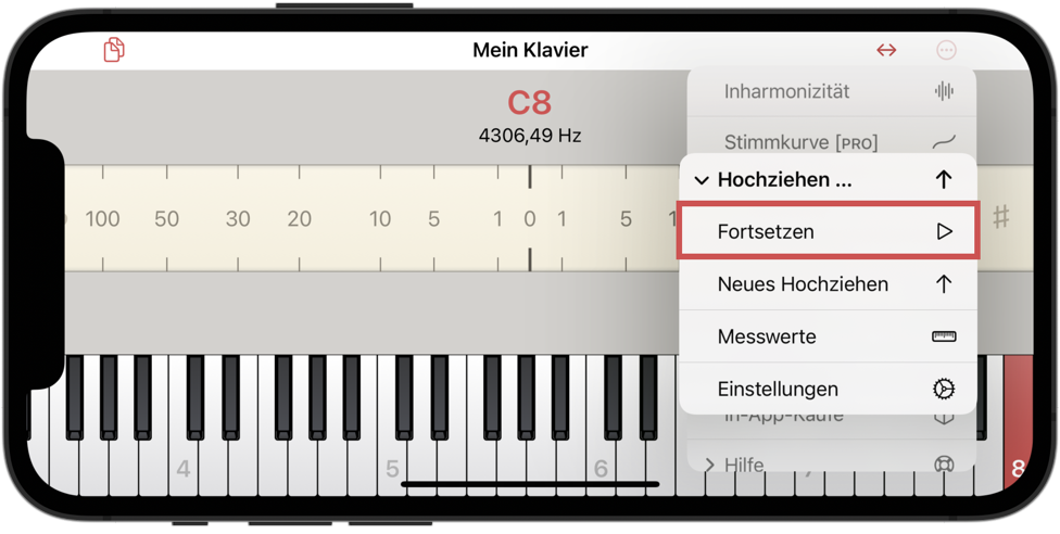 Fortsetzen des Hochziehens